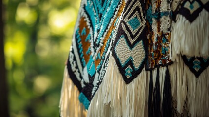 Native American Beaded Fringes in Sunlight, Heritage Art