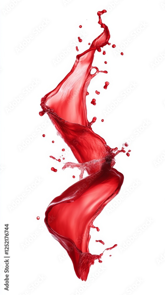 Poster red liquid splash isolated on white background, dynamic fluid movement concept