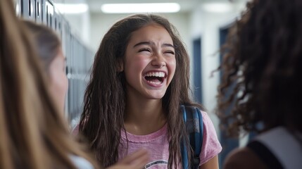 Laughing Schoolgirl: Friendship & Humor in School Hallway