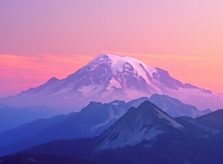 Snow-capped Mountain Range at Sunset with Color Gradient