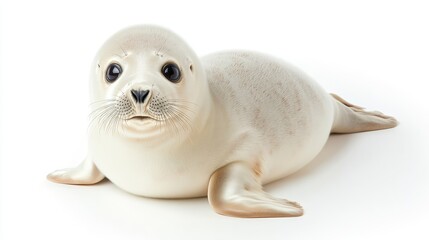 Fototapeta premium Adorable Baby Seal Resting on White Background Looking Curious