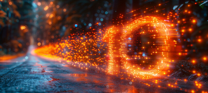 Abstract Future Technology Number 10 Formed From Particles Along a Path Through a Forest - Powered by Adobe