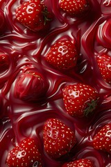 Strawberries in Red Glossy Liquid
