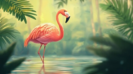 A cartoon-style flamingo illustration, featuring a playful and exaggerated pose.