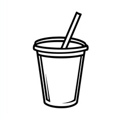 Simple outline of disposable cup with straw