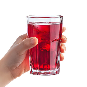 Hand holding a glass of traditional Rooh Afza, Ramadan Iftar drink, isolated on transparent background, png