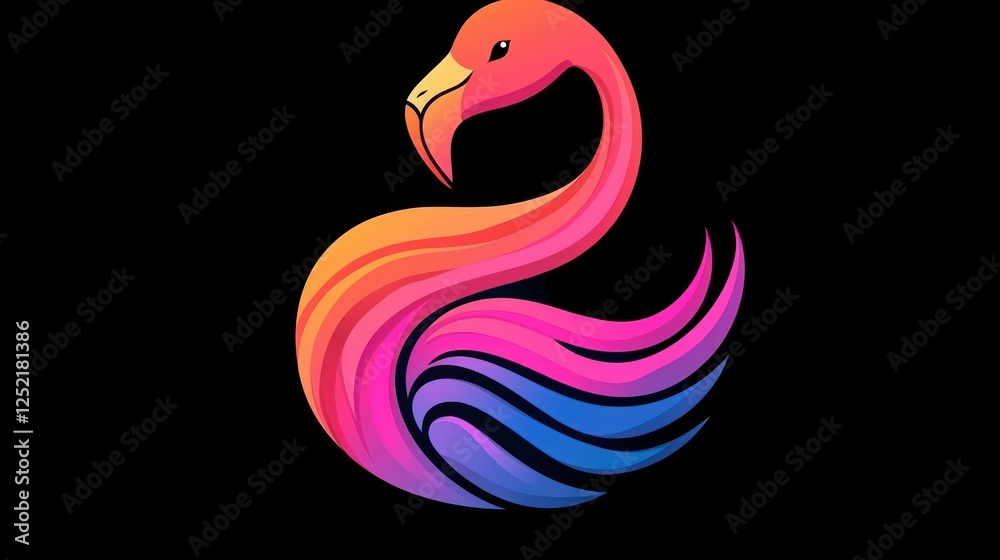 Poster A colorful flamingo icon featuring stylized details, ideal for websites or mobile apps. 