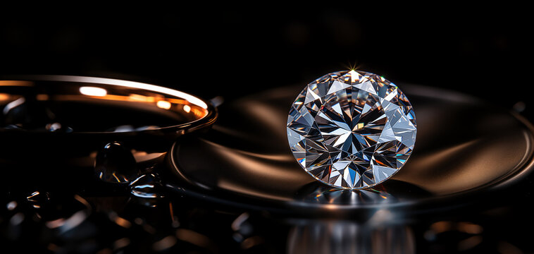 A sparkling diamond ring elegantly displayed on a glossy surface, capturing pure luxury.