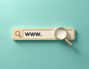 Conceptual shot of internet browser address bar with www text, magnifier, web search, online presence, global network access. Perfect for illustrating website development, domain registration, SEO