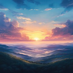 Obraz premium Beautiful landscape with mountains sunset clouds and dreamy sky