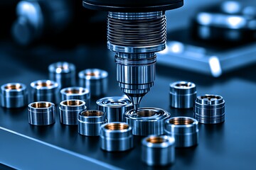 Precision Machining: Close-up of a CNC Machine Dispensing Fluid onto Metal Parts