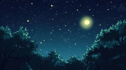 Fototapeta premium Tranquil night scene with luminous moon and starry sky