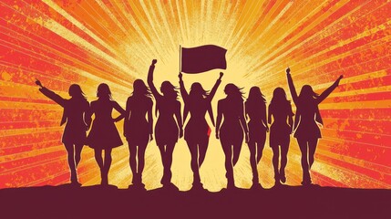 Fototapeta premium A dynamic International Womenâ€™s Day vector showcasing a group of women marching for equality