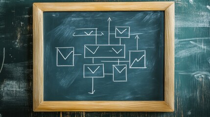 Chalkboard displaying a network diagram with arrows and boxes