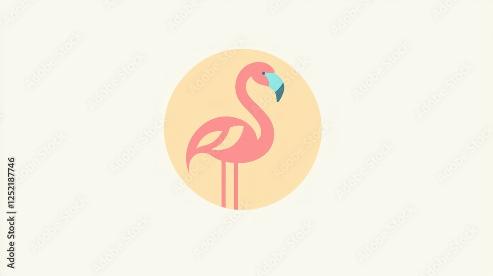 Poster A flat vector flamingo icon in pastel shades for web use, with clean lines and subtle details. 