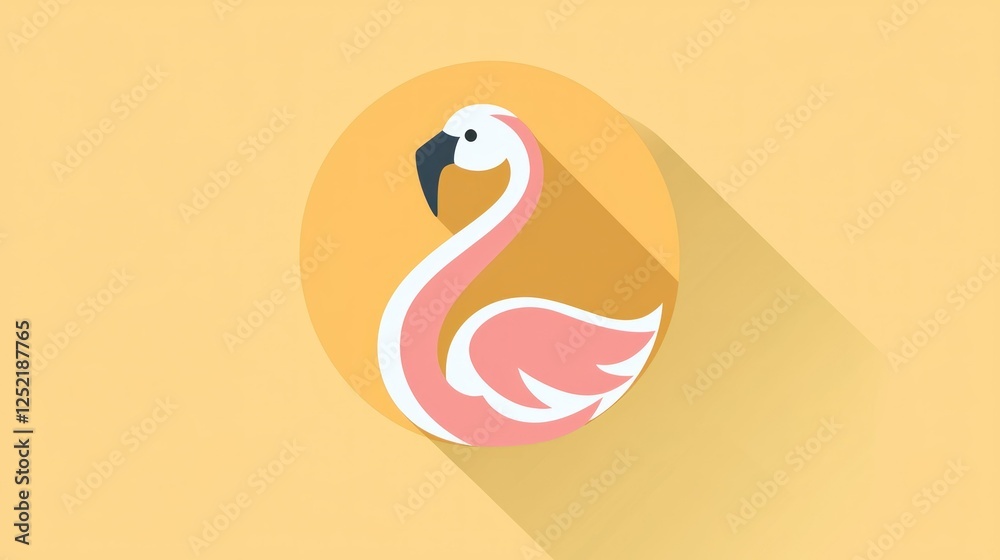 Poster A flat vector flamingo icon in pastel shades for web use, with clean lines and subtle details. 