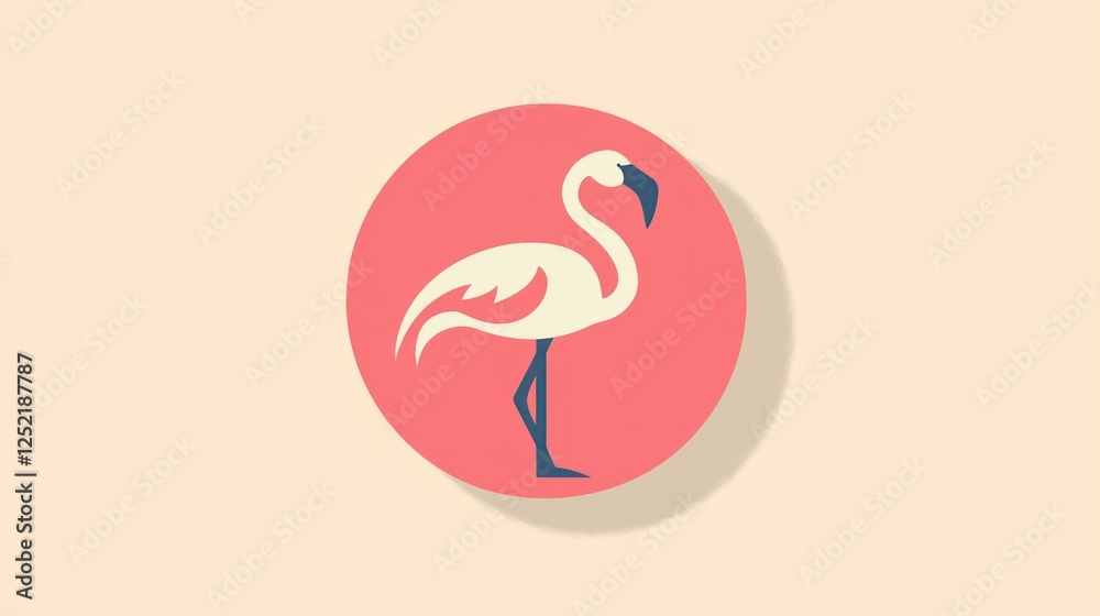 Poster A flat vector flamingo icon in pastel shades for web use, with clean lines and subtle details. 