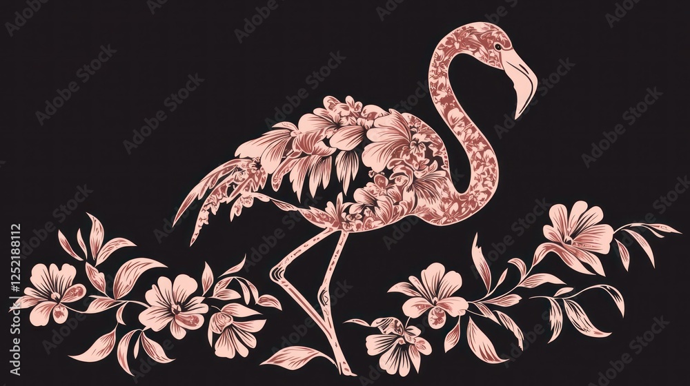 Poster a floral flamingo design with delicate petal patterns blending into the bird's outline.
