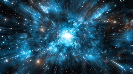 Obraz premium A hyperspace tunnel radiates energy and light, illuminated by bright stars in a futuristic concept.