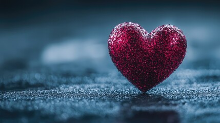 Fototapeta premium Shiny Red Glitter Heart on Dark Background for Romantic Themes