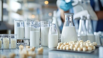 Dairy Science Milk Analysis in Laboratory with Organic Samples and Researchers Conducting Tests