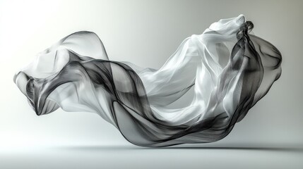 Flowing black white fabric, studio backdrop, design element
