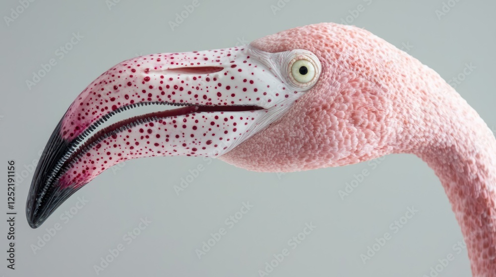 Poster a lesser flamingoâ€™s beak, showcasing its unique shape for feeding algae.