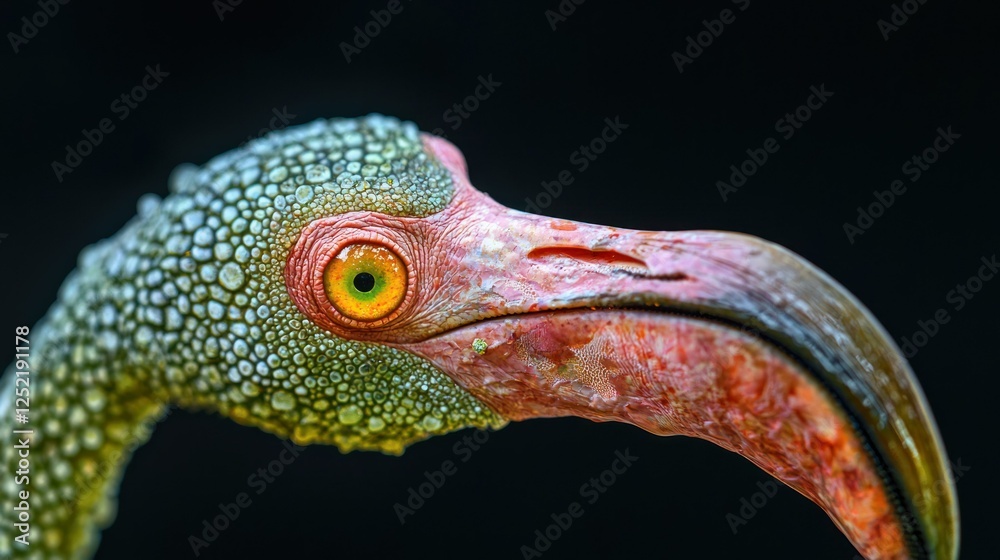 Poster a lesser flamingoâ€™s beak, showcasing its unique shape for feeding algae. 