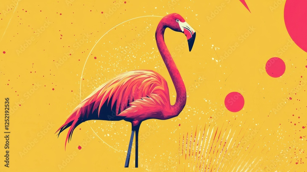 Poster A minimalist illustration of a flamingo using geometric shapes and bold colors 