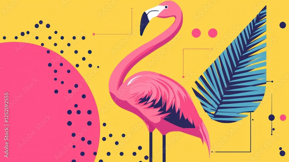 Poster A minimalist illustration of a flamingo using geometric shapes and bold colors 