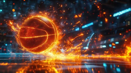 Obraz premium Dynamic Basketball Sparks Energy Action Power Court Neon Lights