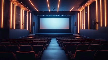 Modern Event Stage with Blank Screen for Conference and Concert in Sleek Auditorium
