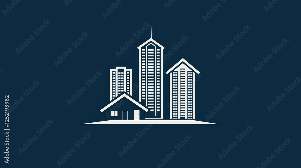 Poster a modern logo design featuring a skyscraper and house for property development firms.