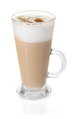 Tasty latte macchiato in glass cup isolated on white