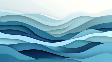 Fototapeta premium Abstract Blue Waves Paper Cut Design