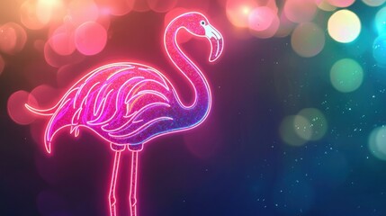 A neon flamingo party sign featuring a colorful design with glitter and glowing effects