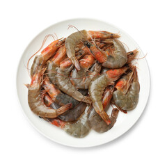 Fresh raw shrimps isolated on white, top view
