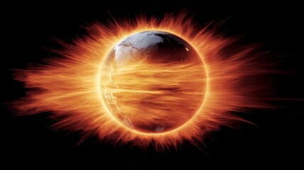 A fiery representation of Earth, showcasing vibrant orange and red flames.