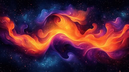 Vibrant Abstract Composition in Orange and Purple with Dramatic Backlighting and Starry Night Background