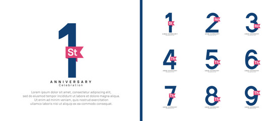 anniversary logo set. vector design blue color with pink ribbon can be use for celebration event
