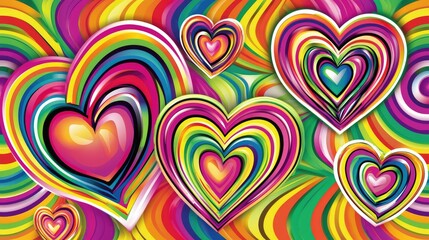 Colorful Heart Patterns with Vibrant Rainbow Swirls and Stripes
