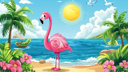 A playful cartoon-style flamingo vector, ideal for childrenâ€™s designs or stationery 