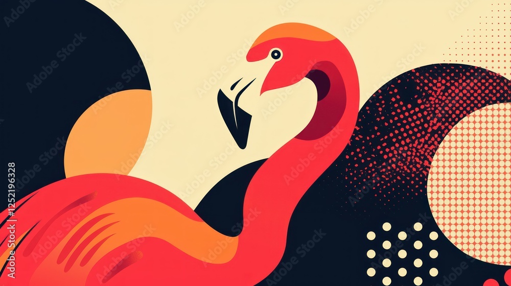 Poster A playful flamingo icon with bold, rounded shapes for a fun, approachable look. 