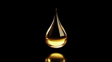 Fototapeta premium Golden liquid drop with reflection on a black background