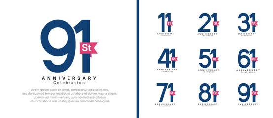 anniversary logo set. vector design blue color with pink ribbon can be use for celebration event