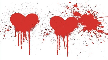 Obraz premium Abstract Red Heart Shapes with Drips and Splatter Effects