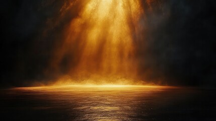 Obraz premium black and gold dramatic spotlight illuminating reflective surface with grainy texture and atmospheric background