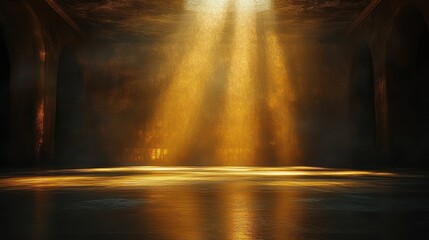 dramatic gold and black abstract illustration with glowing spotlight effect and rich textured background