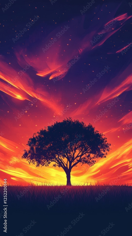 Wall mural Silhouette of a tree against a vibrant and colorful sunset