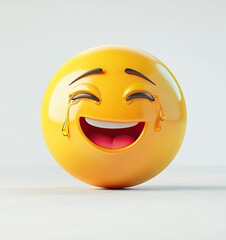 Fototapeta premium Joyful 3D emoticon laughing tears, white background, social media